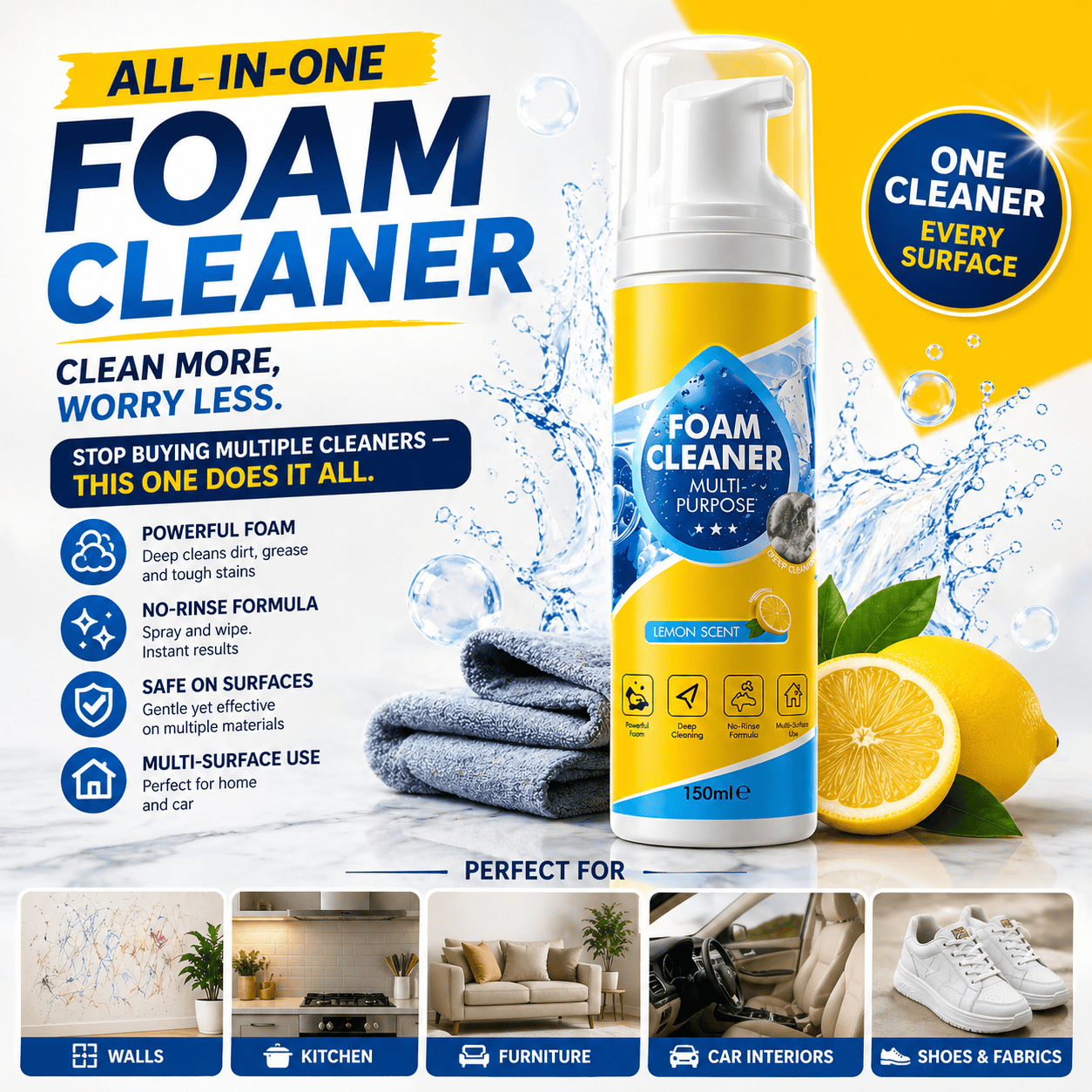 Multifunctional Foam Cleaner Premium for Furniture, Car