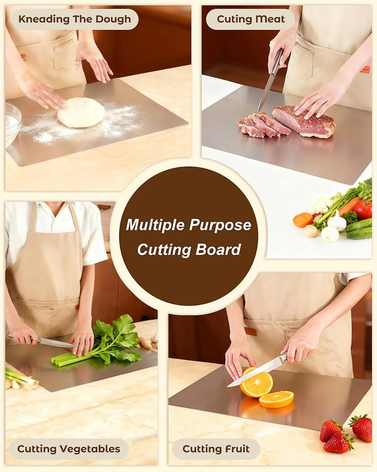 Hllpro™ Stainless Steel Cutting Boards for Kitchen, (40 x 30cm/15.7 x 11.8 in)