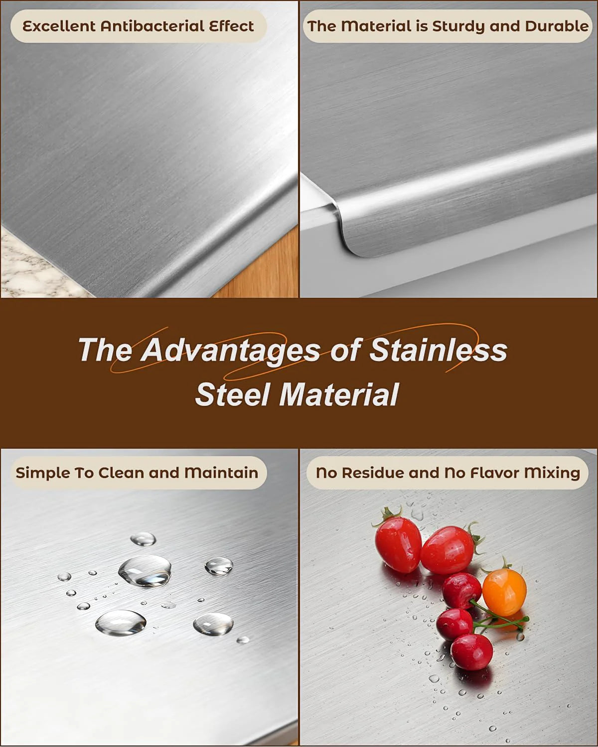 Hllpro™ Stainless Steel Cutting Boards for Kitchen, (40 x 30cm/15.7 x 11.8 in)