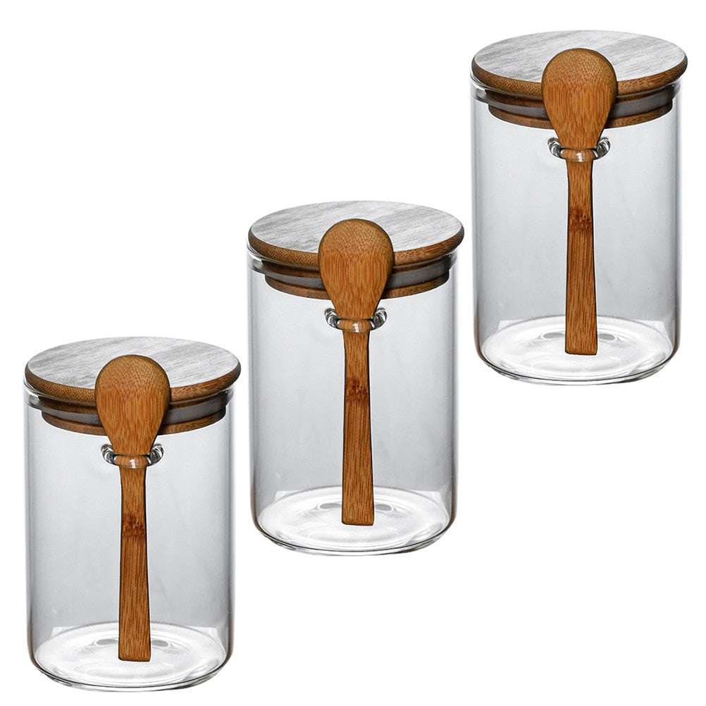 Set Of 3 Airtight Glass Jars With Bamboo Lids And Spoons - 20oz Decorative  And Durable Borosilicate Glass Canisters Perfect For Storing Coffee  Beans,Tea,Flour,Sugar,Nuts,Candy,Bath Salts And More