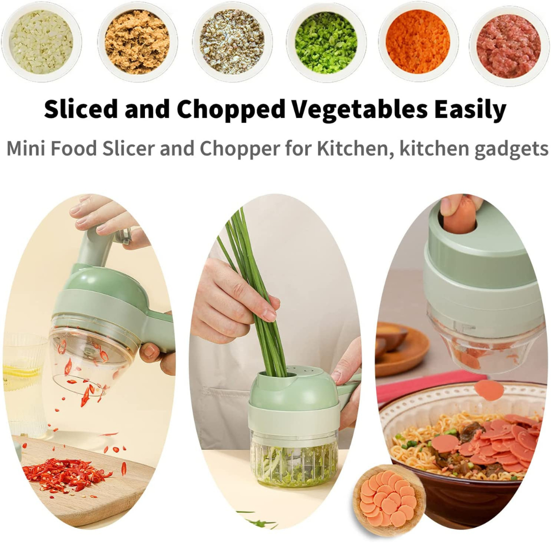 4 in 1 Portable Electric Vegetable Cutter Set, Multifunction Cordless Electric  Food Small Slicer, Onion Dicer, Cucumber Vegetable Cutter, Light Convenient  Slicer for Garlic Veggie, Mincing 