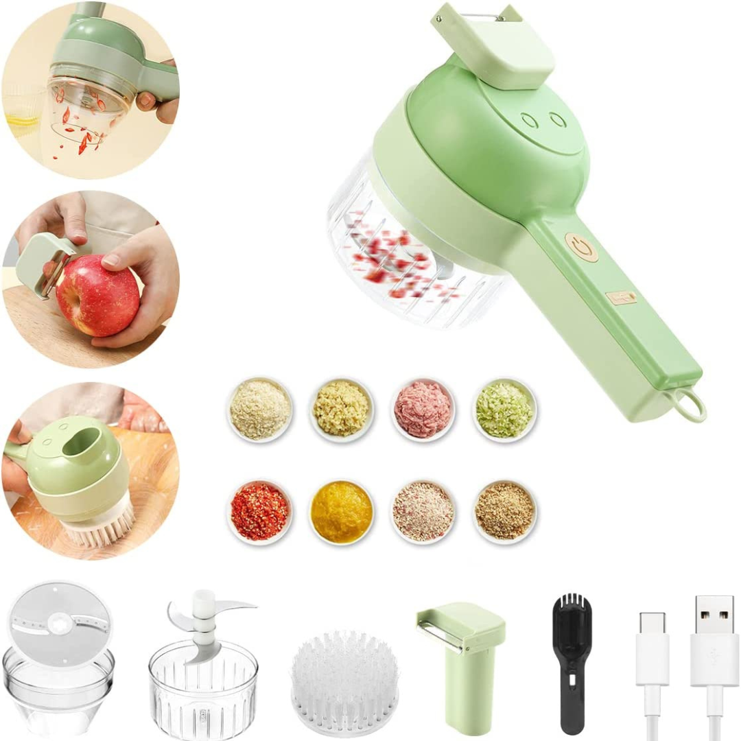 4-In-1 Multi-Function 40W Electric Fruit And Vegetable Chopper Garlic  Masher Portable Hand-Held Food Slicer Kitchen Accessories